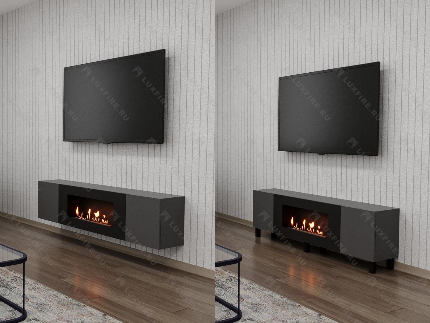 Тумба универсальная Lux Fire "Байкал Н" 1600, ножки, графит, с биокамином 900