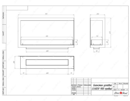 Биокамин угловой SteelHeat Leader 900 правый стекло + стемалит по цене 44 840 руб.